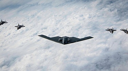 Photos show a US Air Force B-2 Spirit bomber flying with Japanese F-35s for the first time