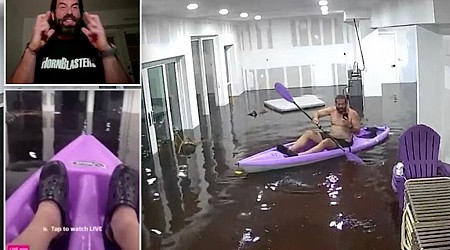 Florida man, Matt Heller, paddles kayak inside flooded Tampa Bay home