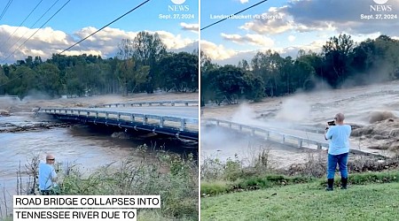 Shocking video shows entire bridge washed away by Hurricane Helene floodwater