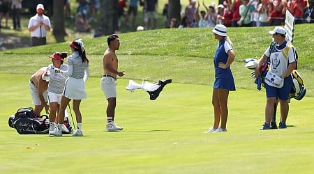 Bizarre Moment At Solheim Cup Leads To A Pair Of Shirtless Caddies Chest Bumping In Fairway