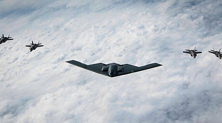 Photos show a US Air Force B-2 Spirit bomber flying with Japanese F-35s for the first time