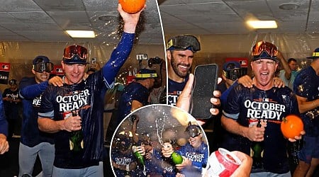 Mets' Pete Alonso goes crazy in champagne celebration with 'playoff pumpkin'