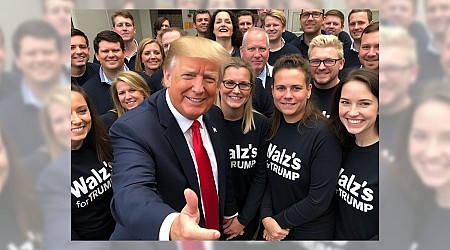 Fake Photo Shows Trump Posing with People Wearing 'Walz's for Trump' Shirts