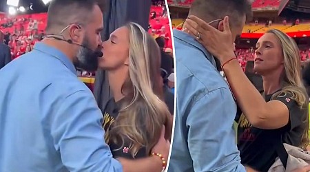 Jason Kelce shows PDA with wife Kylie on sidelines at Chiefs game