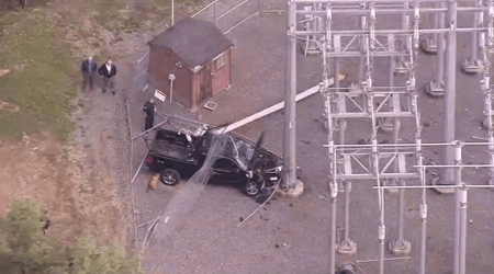 Pickup crashes into electric substation in Gardner