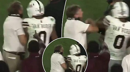 Kirby Smart shoves Mississippi State QB in heated sideline moment