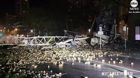 WATCH: Crane smashes into building during Hurricane Milton