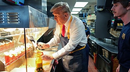 Trump mocks Harris' story from behind the fryer at McDonald's