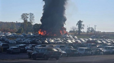 Massive truck fire shut down Pennsylvania Turnpike next to Harrisburg Auto Auction