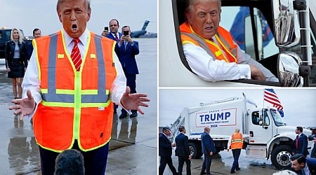 Trump rides in 'big, beautiful' MAGA garbage truck after Biden attack on his supporters