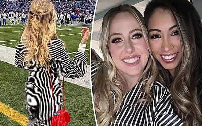 Brittany Mahomes pairs striped suit with hair bow at Chiefs vs. Bills game