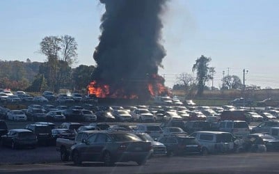 Massive truck fire shut down Pennsylvania Turnpike next to Harrisburg Auto Auction