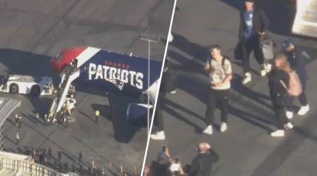 New England Patriots plane flies LA Dodgers, World Series trophy