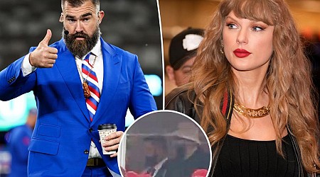 Taylor Swift and Jason Kelce hug at Chiefs game after he defended her, Travis