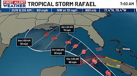 Tropical Storm Rafael strengthening as it moves towards Cuba