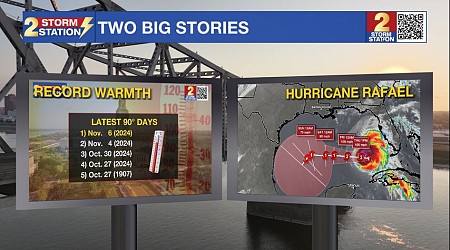 Record warmth continues, Rafael to weaken in Central Gulf this weekend