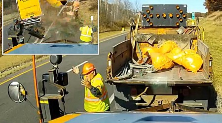 Shocking video captures moment NY highway worker escapes death as truck obliterates DOT vehicles