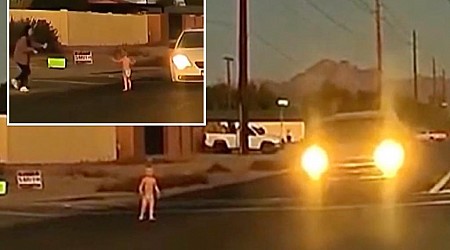 Dashcam footage shows car swerve to miss runaway toddler