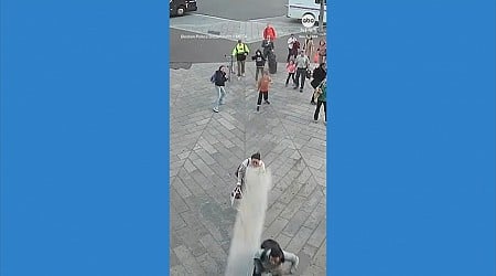 WATCH: Falling scaffolding plank almost hits pedestrians in Boston