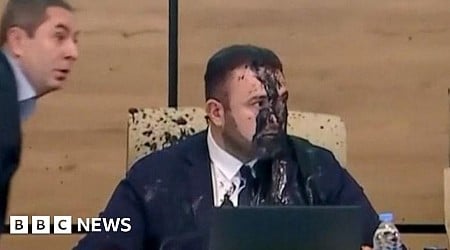 Watch: Georgia election chief doused with paint