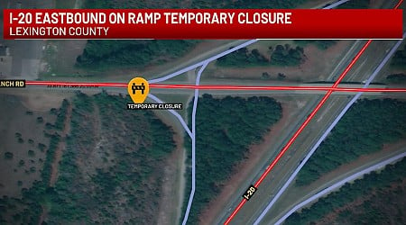 Detour in place during temporary ramp closure on I-20 in Lexington County