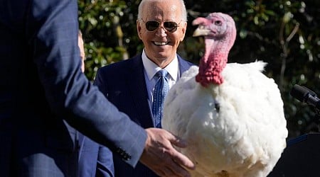 Biden pardons turkeys 'Peach' and 'Blossom'