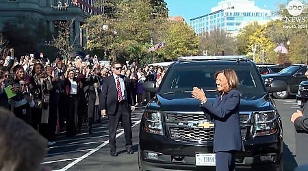 WATCH: Harris cheered on by administration staff as she arrives at the White House