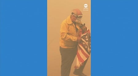 WATCH: Firefighter saves American flag from California wildfire