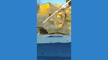 WATCH: Highway worker dodges truck on New York interstate