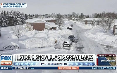 Drone video shows New York town buried after thundersnow jolts region with over 4 feet of snow