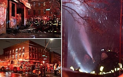 NYC building inferno leaves man dead as charred bikes, propane tanks seen in rubble