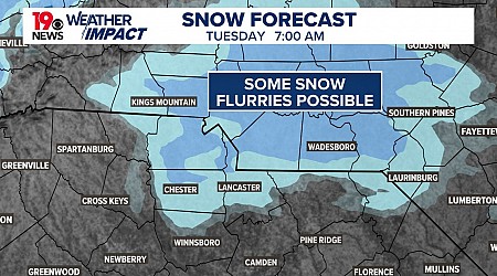 Snow flurries possible for parts of South Carolina early Tuesday