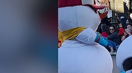 WATCH: Adorable Disney snowman takes a tumble during Disneyland parade