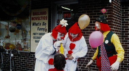 Intriguing Photos of Clowns in Front of Ballard’s Novelties in Concord, New Hampshire, 1981