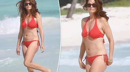 Cindy Crawford, 58, shows off her chiseled bod in red bikini while on vacation in Mexico