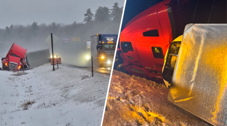 Tractor-trailer loaded with oranges rolls over on Maine Turnpike