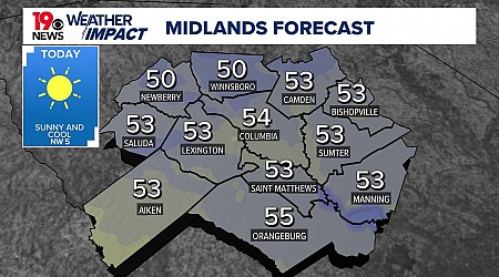 Sunny, cooler Thursday South Carolina weather