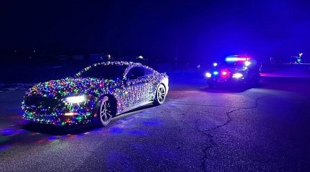 Driver stopped in Wyoming for covering car in Christmas lights