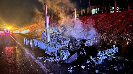 Tractor-trailer destroyed after catching fire while being towed on Maine Turnpike