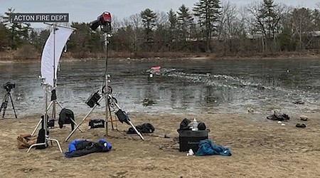 Film crew falls through thin ice in Acton