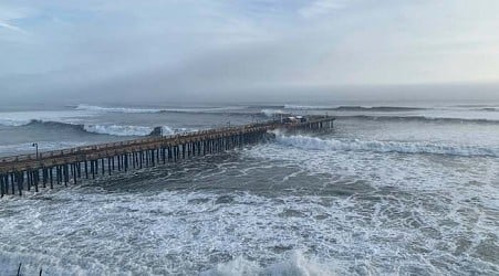 Major storm pounds California's central coast, blamed for man's death and partially collapsing pier