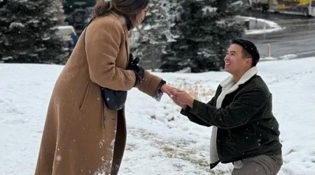 Ring vanishes into the snow during engagement photo shoot in Utah