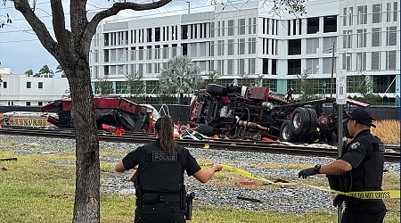 12 train passengers, 3 firefighters injured after train collides with fire truck in Florida