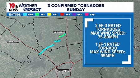 Three tornados confirmed in South Carolina Midlands on Sunday