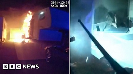 California police rescue man trapped inside burning trailer