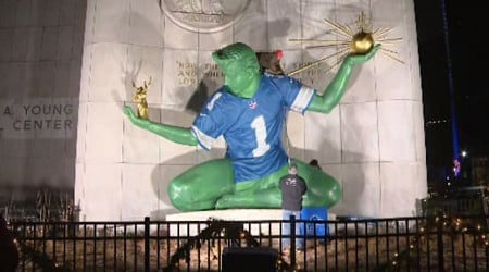 Spirit of Detroit wears Lions jersey as team begins another playoff run