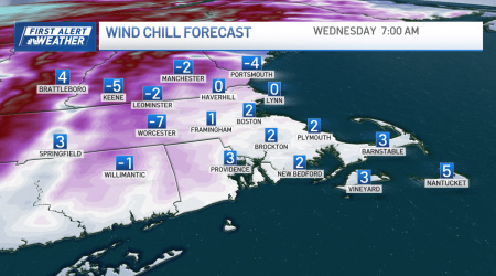 Massachusetts wind chills today and snowfall forecast