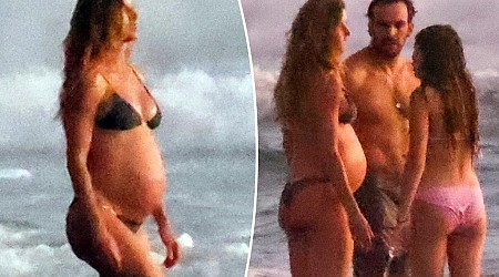 Pregnant Gisele Bündchen bares baby bump in bikini in Costa Rica with Joaquim Valente