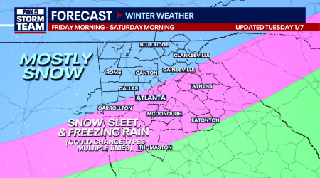 Snow, ice, or rain in Atlanta? Winter Storm Watch issued for North Georgia