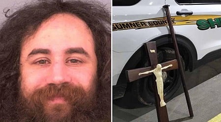 Bozo errantly calls 911 to his motel where he has 6-foot crucifix he stole from church tucked in his bed: authorities